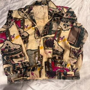 Vintage Colorful Patterned Jacket Silk